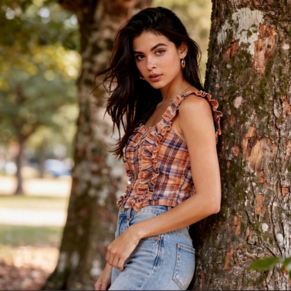 ANTHROPOLOGIE VERB PALLAVI SINGER PLAID SMOCKED CROP TOP